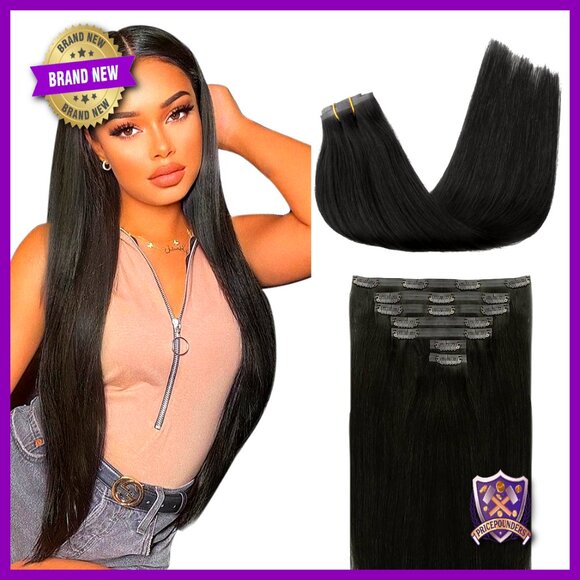 Seamless Clip-In Human Hair Extensions, 14 Inch, 7 Pieces, 110g main image 6